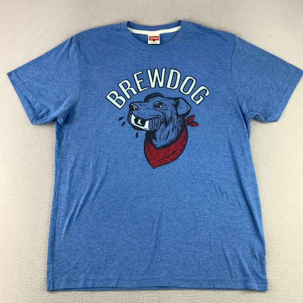 Homage BrewDog T-Shirt Mens Large Blue Beer Dog Graphic Tee Single Stitch Retro